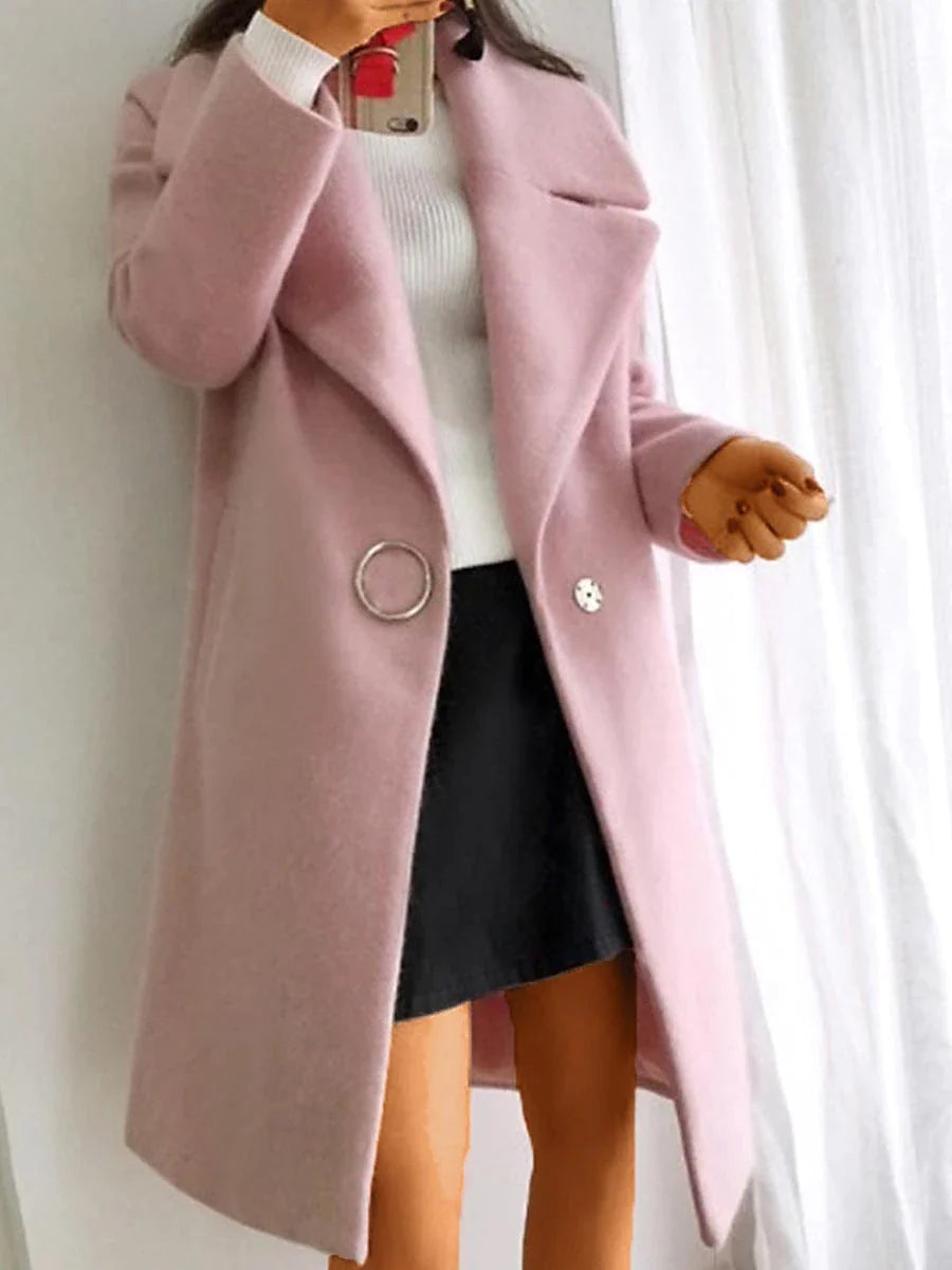 Women's Winter Coat Long Overcoat Single Breasted Lapel Trench Coat Overcoat with Pockets Warm Windproof Heated Jacket Spring Stylish Casual Jacket Long Sleeve Pink