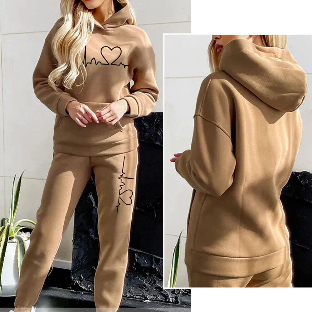 Women's Tracksuit Sweatsuit Activewear Set Winter Lace up Drawstring Heart Hoodie Pink khaki Fleece Yoga Running Thermal Warm Moisture Wicking Sport Activewear / Athletic / Athleisure