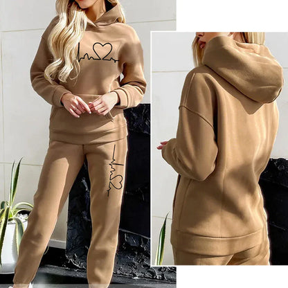 Women's Tracksuit Sweatsuit Activewear Set Winter Lace up Drawstring Heart Hoodie Pink khaki Fleece Yoga Running Thermal Warm Moisture Wicking Sport Activewear / Athletic / Athleisure