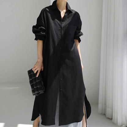 Women's Shirt Dress Casual Dress Linen Dress Maxi long Dress Winter Dress Daily Holiday Polyester Casual Mature Shirt Collar Button Up Zipper Long Sleeve Summer Spring Fall 2023 Loose Fit Black Navy