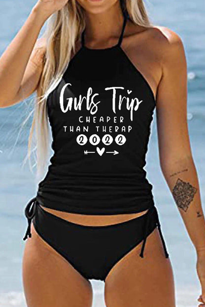 Women's Swimwear 2 Piece Plus Size Swimsuit Ruched Backless Print Butterfly Letter Black White Red Navy Blue Dark Gray Bathing Suits New Vacation Sporty