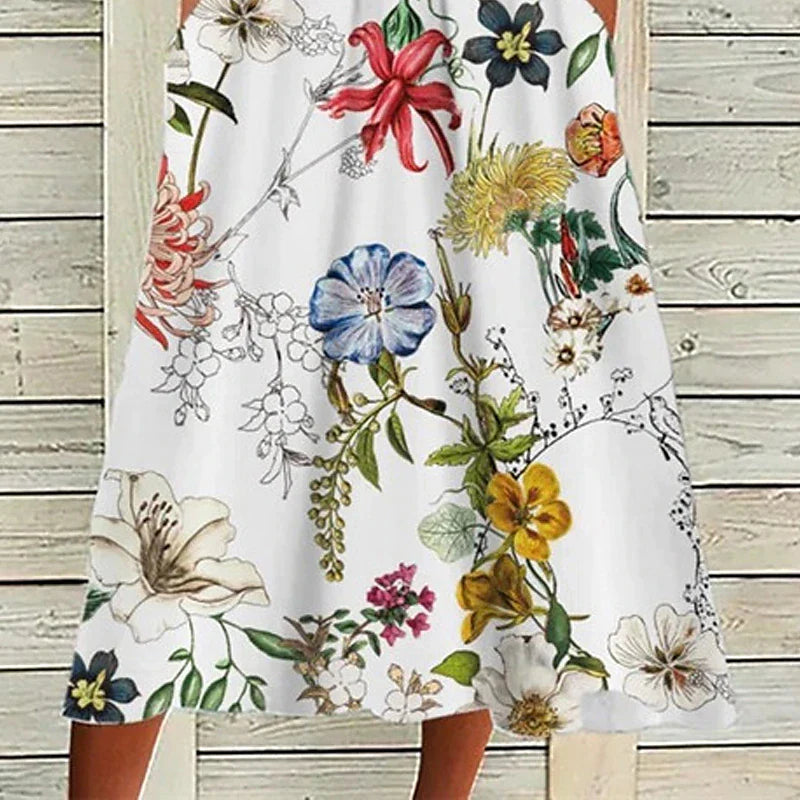 Women‘s Shift Dress Swing Dress Midi Dress White Short Sleeve Floral Pocket Spring Summer Crew Neck Loose Fit 2023 S M L XL XXL 3XL