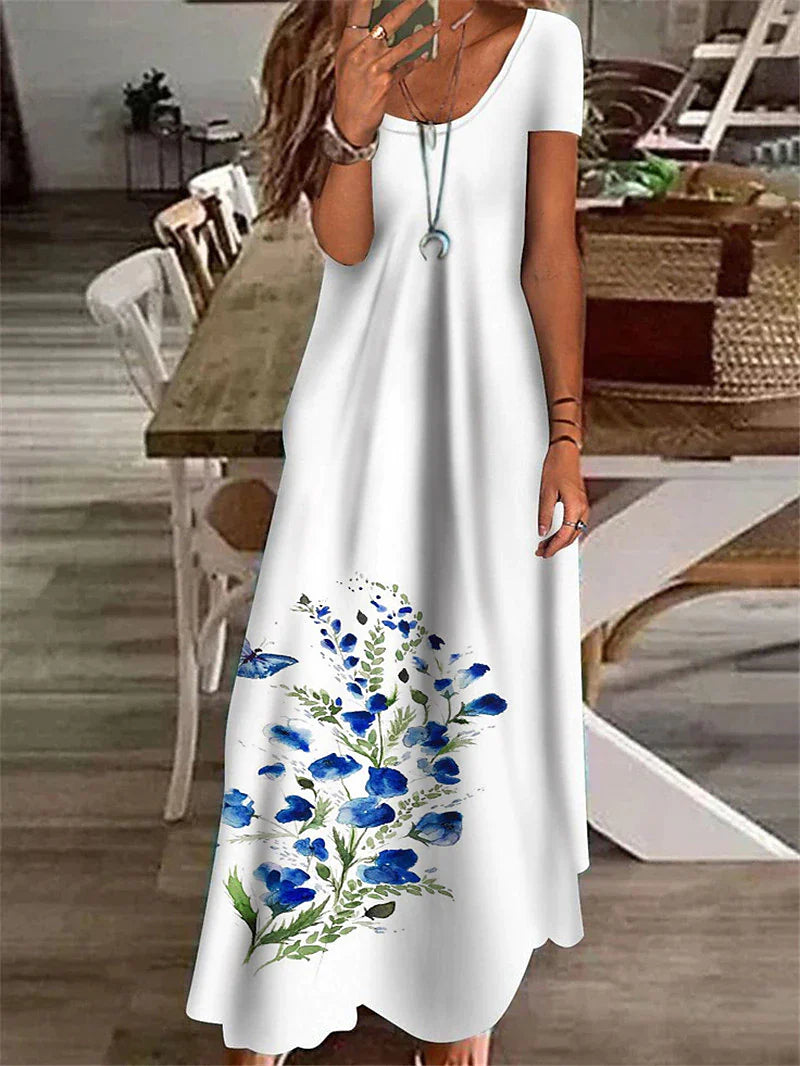 Women's Casual Dress Shift Dress Long Dress Maxi Dress White Blue Green Short Sleeve Floral Print Spring Summer Crew Neck Basic Daily Vacation Summer Dress 2023 S M L XL XXL 3XL