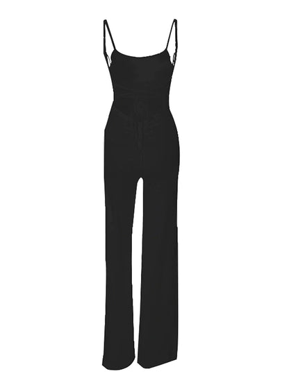 Women's Jumpsuit Split High Waist Solid Color U Neck Streetwear Party Street Regular Fit Sleeveless Black White Brown S M L Summer