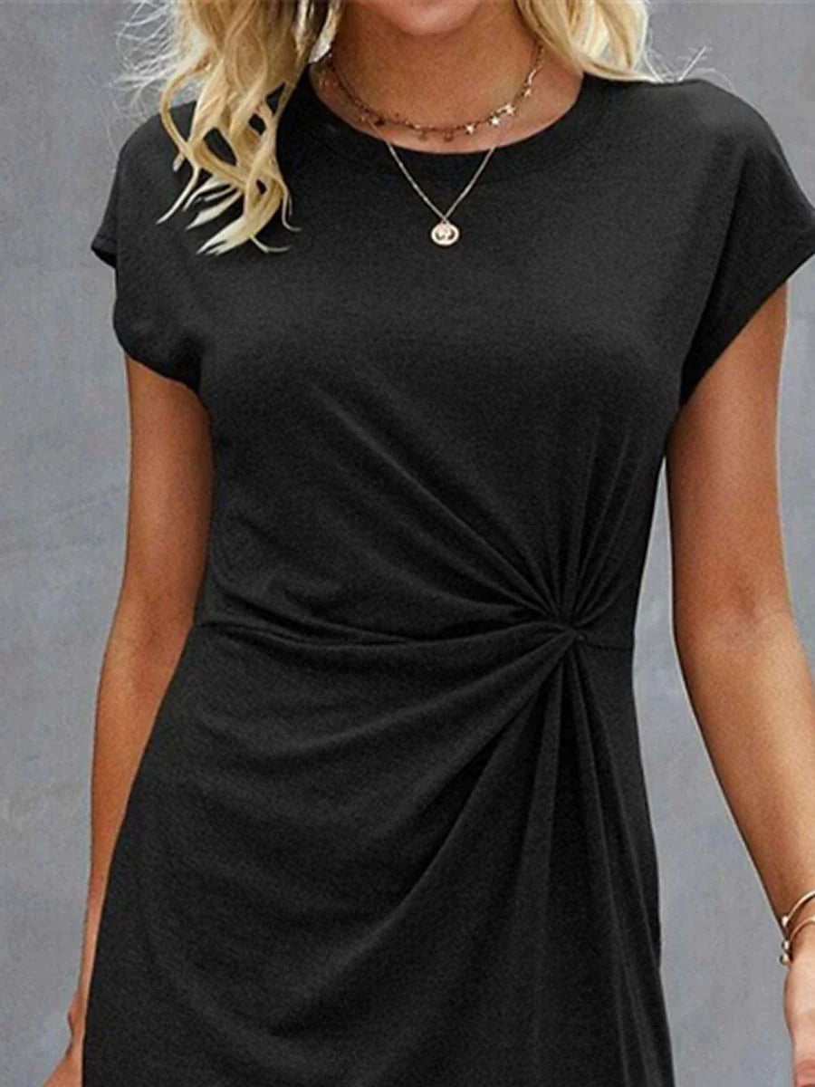 Women's Casual Dress Sheath Dress Knot Front Crew Neck Midi Dress Fashion Basic Daily Date Short Sleeve Regular Fit Black Green Gray Summer Spring S M L XL XXL