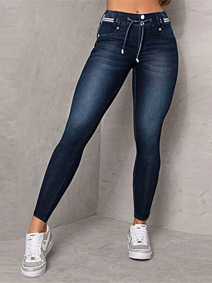 Women's Jeans Pants Trousers Jeggings Full Length Denim Micro-elastic High Waist Fashion Streetwear Street Daily Navy Blue S M Summer Fall