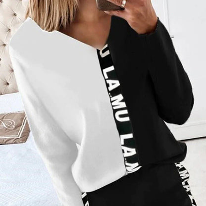 Women's Loungewear Sets Sweatsuit 2 Pieces Letter Patchwork Warm Fashion Comfort Home Daily Going out Polyester V Wire Long Sleeve Hoodie Pant Winter Fall Black