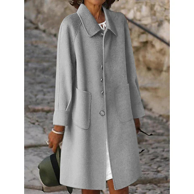 Women's Winter Coat Long Overcoat Single Breasted Lapel Pea Coat Thermal Warm Windproof Trench Coat with Pockets Elegant Outerwear Fall Outerwear Long Sleeve Gray Black