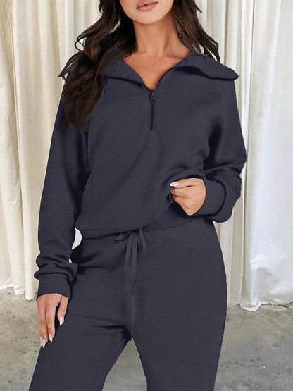 Women's Loungewear Sets Pure Color Casual Comfort Home Street Daily Polyester Breathable Lapel Long Sleeve Pullover Pant Pocket Fall Winter Lake blue Black