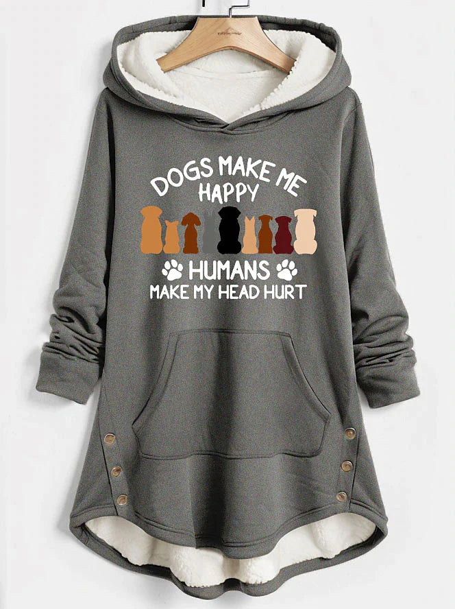 Women's Hoodie Sweatshirt Pullover Sherpa Fleece Lined Dog Letter Warm Funny Fuzzy Button Front Pocket Print Dark Pink Blue Gray Casual Sports Hoodie Long Sleeve Top Micro-elastic Fall & Winter