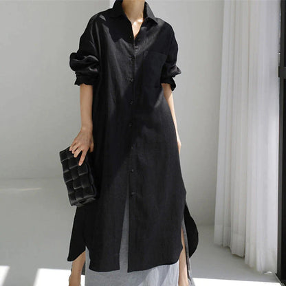 Women's Shirt Dress Casual Dress Linen Dress Maxi long Dress Winter Dress Daily Holiday Polyester Casual Mature Shirt Collar Button Up Zipper Long Sleeve Summer Spring Fall 2023 Loose Fit Black Navy