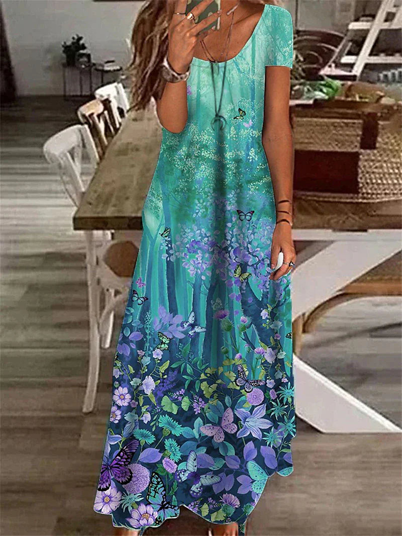 Women's Casual Dress Shift Dress Long Dress Maxi Dress White Blue Green Short Sleeve Floral Print Spring Summer Crew Neck Basic Daily Vacation Summer Dress 2023 S M L XL XXL 3XL