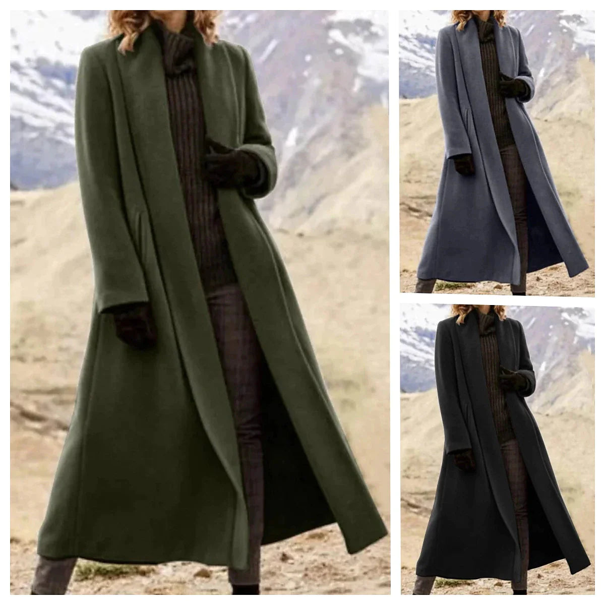 Women's Long Coat Overcoat Open Front Trench Coat Warm Winter Coat Long Sleeve with Pockets Oversize Black Army Green Gray