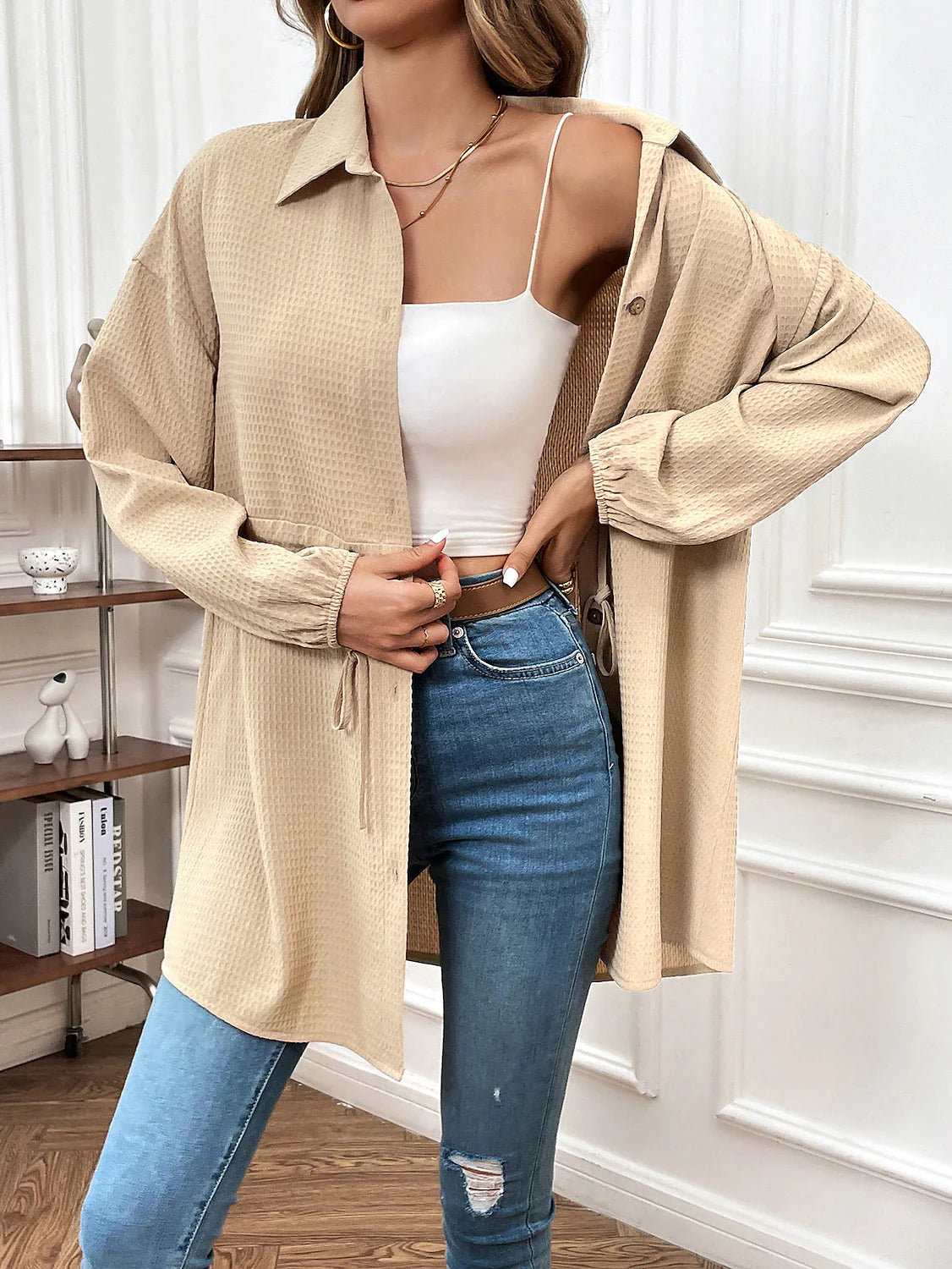 Women's Coat Windproof Warm Outdoor Street Daily Wear Going out Button Drawstring Buttoned Front Turndown Fashion Daily Modern Street Style Solid Color Regular Fit Outerwear Long Sleeve Fall Winter