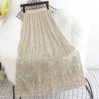 Women's Skirt Midi Sequins Black Beige Skirts Sequins Lined Glitters Sparkle & Shine Long Party Daily S M L