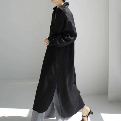 Women's Shirt Dress Casual Dress Linen Dress Maxi long Dress Winter Dress Daily Holiday Polyester Casual Mature Shirt Collar Button Up Zipper Long Sleeve Summer Spring Fall 2023 Loose Fit Black Navy