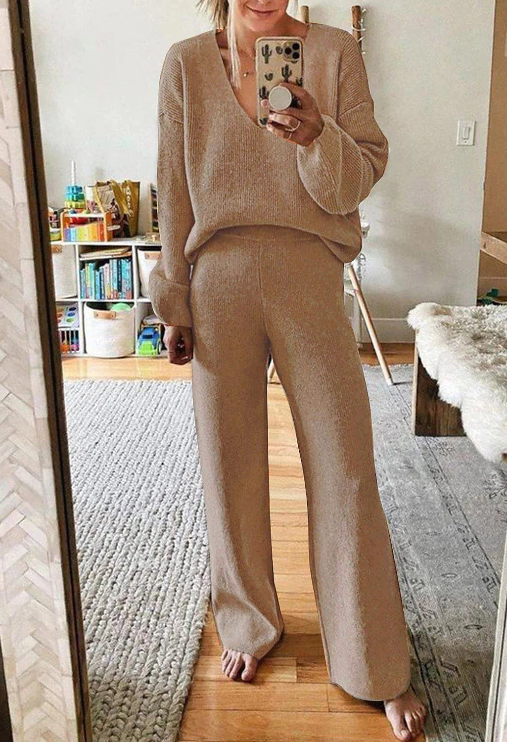 Women's Loungewear Sweatsuit Sets 2 Pieces Pure Color Warm Fashion Simple Home Street Daily Polyester V Wire Long Sleeve Pullover Pant Fall Winter Black Light Brown