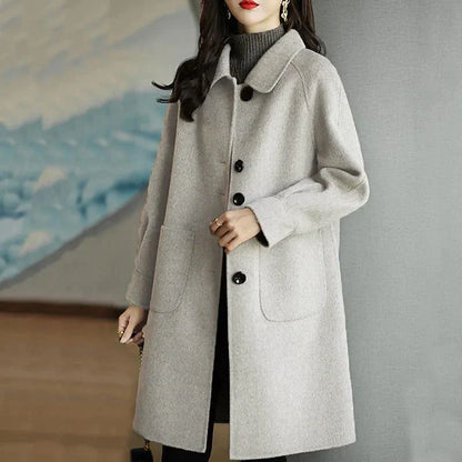 Women's Winter Coat Long Overcoat Single Breasted Lapel Pea Coat Thermal Warm Windproof Trench Coat with Pockets Elegant Outerwear Fall Outerwear Long Sleeve Gray Black