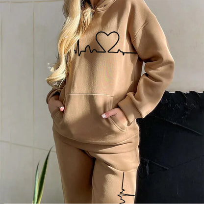 Women's Tracksuit Sweatsuit Activewear Set Winter Lace up Drawstring Heart Hoodie Pink khaki Fleece Yoga Running Thermal Warm Moisture Wicking Sport Activewear / Athletic / Athleisure