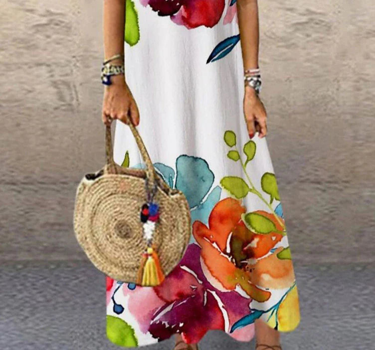 Women's Casual Dress Shift Dress Long Dress Maxi Dress Rainbow Sleeveless Floral Print Fall Spring Summer Crew Neck Fashion Daily 2023 S M L XL XXL 3XL