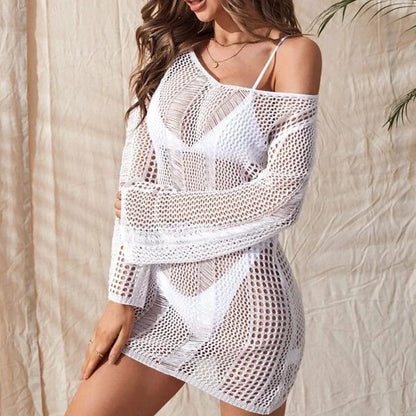 Women's Swimwear Cover Up Normal Swimsuit Knitted Solid Color Black White Beige Bathing Suits Sexy Beach Wear Holiday