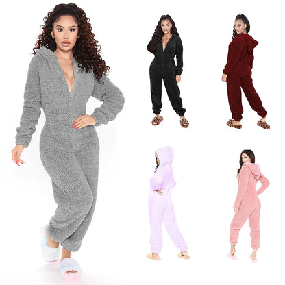 Women's Flannel Adult Onesies Onesie Pajamass Pajama for Adult Jumpsuits Nighty Pure Color Simple Comfort Party Home Christmas  Warm Gift Hoodie Long Sleeve Fall Winter Black