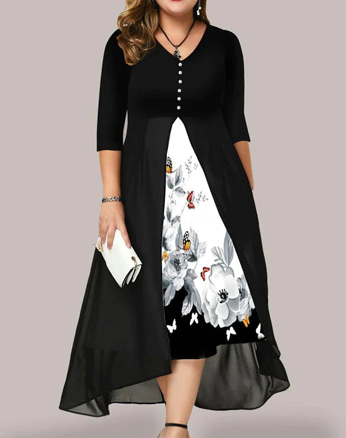 Women‘s Plus Size Curve Holiday Dress Floral V Neck Ruched Half Sleeve Spring Fall Work Elegant Formal Midi Dress Work Dress Print