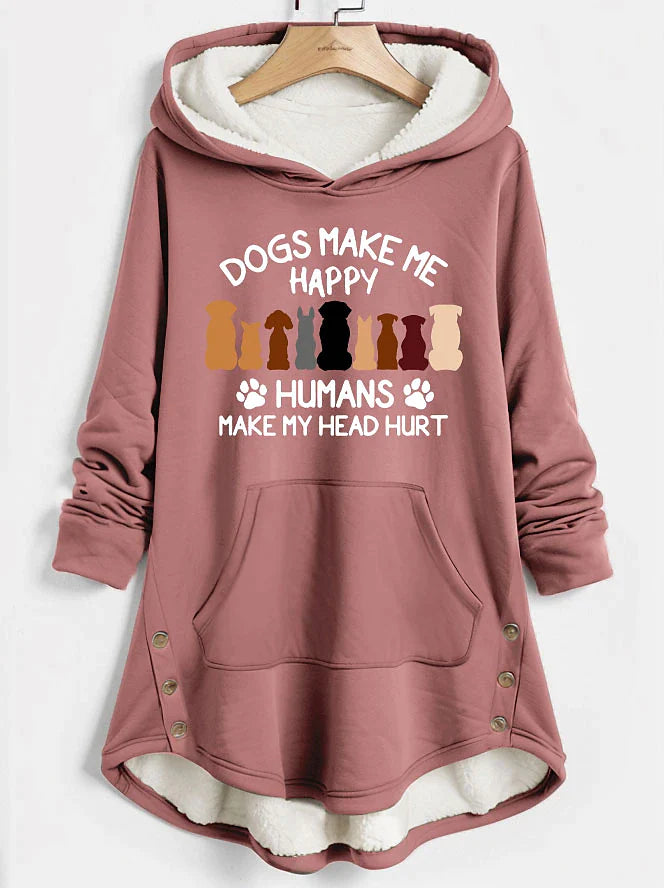 Women's Hoodie Sweatshirt Pullover Sherpa Fleece Lined Dog Letter Warm Funny Fuzzy Button Front Pocket Print Dark Pink Blue Gray Casual Sports Hoodie Long Sleeve Top Micro-elastic Fall & Winter