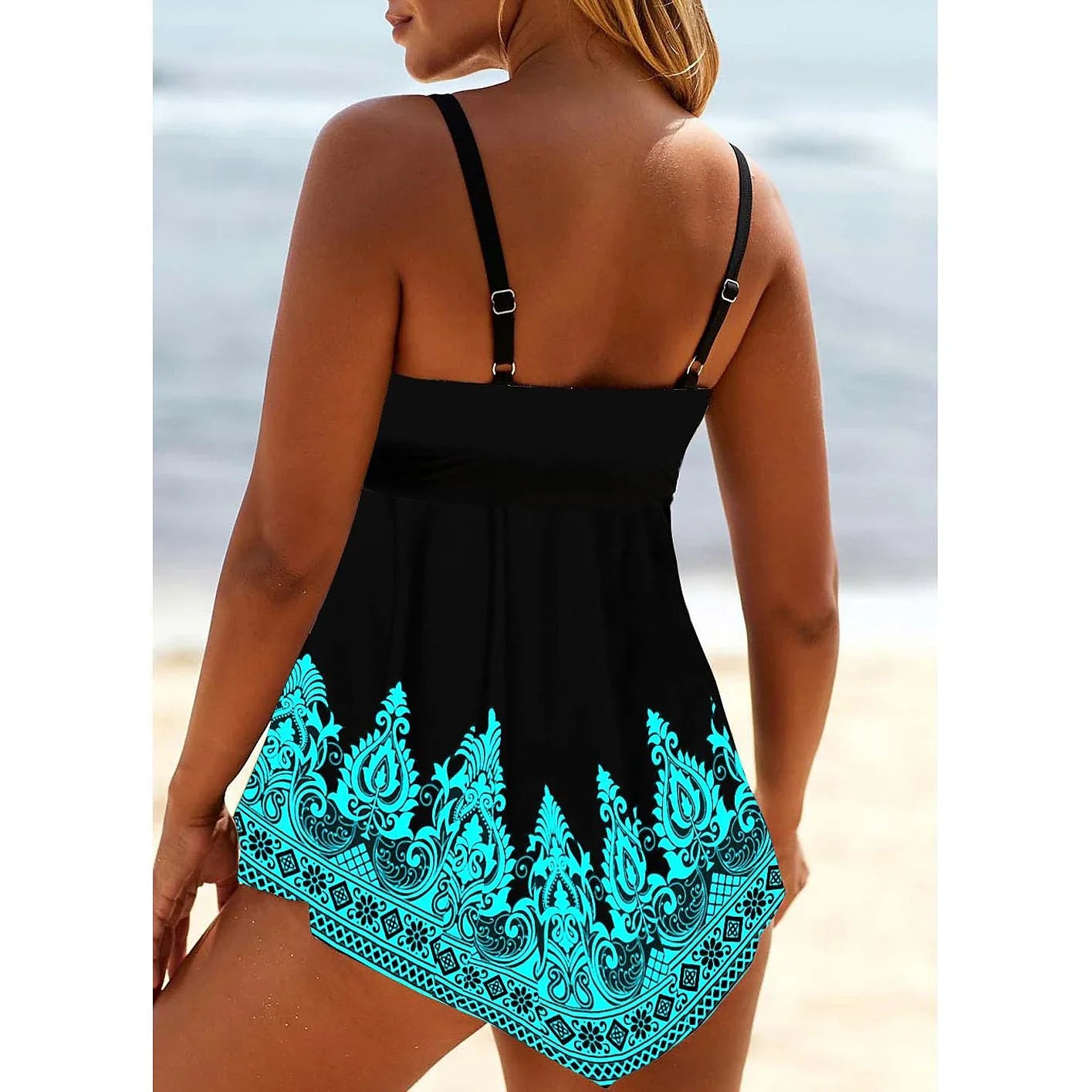 Women's Swimwear Swimdresses Plus Size Swimsuit 2 Piece Printing Graphic Black Blue Bathing Suits Sports Summer