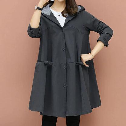 Women's Trench Coat Long Coat Winter Warm Hooded Coat Windproof Warm Overcoat Fall Warm Casual Jacket Long Sleeve Dark Grey Black Khaki