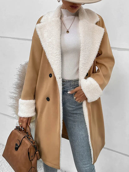 Women's Winter Coat Fleece Lined Teddy Coat Shearling Coat Long Sherpa Jacket Warm Windproof Double Breasted Outerwear Long Sleeve Fall Khaki S M L XL 2XL