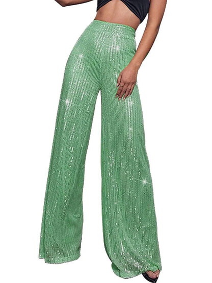 Women's Wide Leg Pants Trousers Sparkly Pants Full Length Sequins Micro-elastic High Waist Elegant Fashion Party Street claret M beige S M Summer Spring