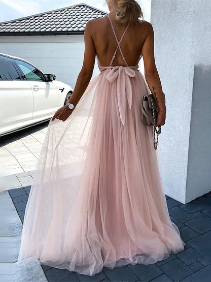 Women's Prom Dress Party Dress Lace Dress Long Dress Maxi Dress Pink Green Sleeveless Pure Color Lace Summer Spring Fall Spaghetti Strap Fashion Birthday Evening Party Wedding Guest 2023 S M L XL