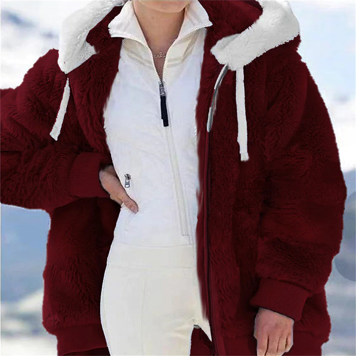 Women's Fleece Jacket Sherpa Jacket Teddy Coat Outdoor Street Daily Wear Fall Winter Regular Coat Regular Fit Windproof Warm Comtemporary Stylish Plush Jacket Long Sleeve Plain Full Zip Black