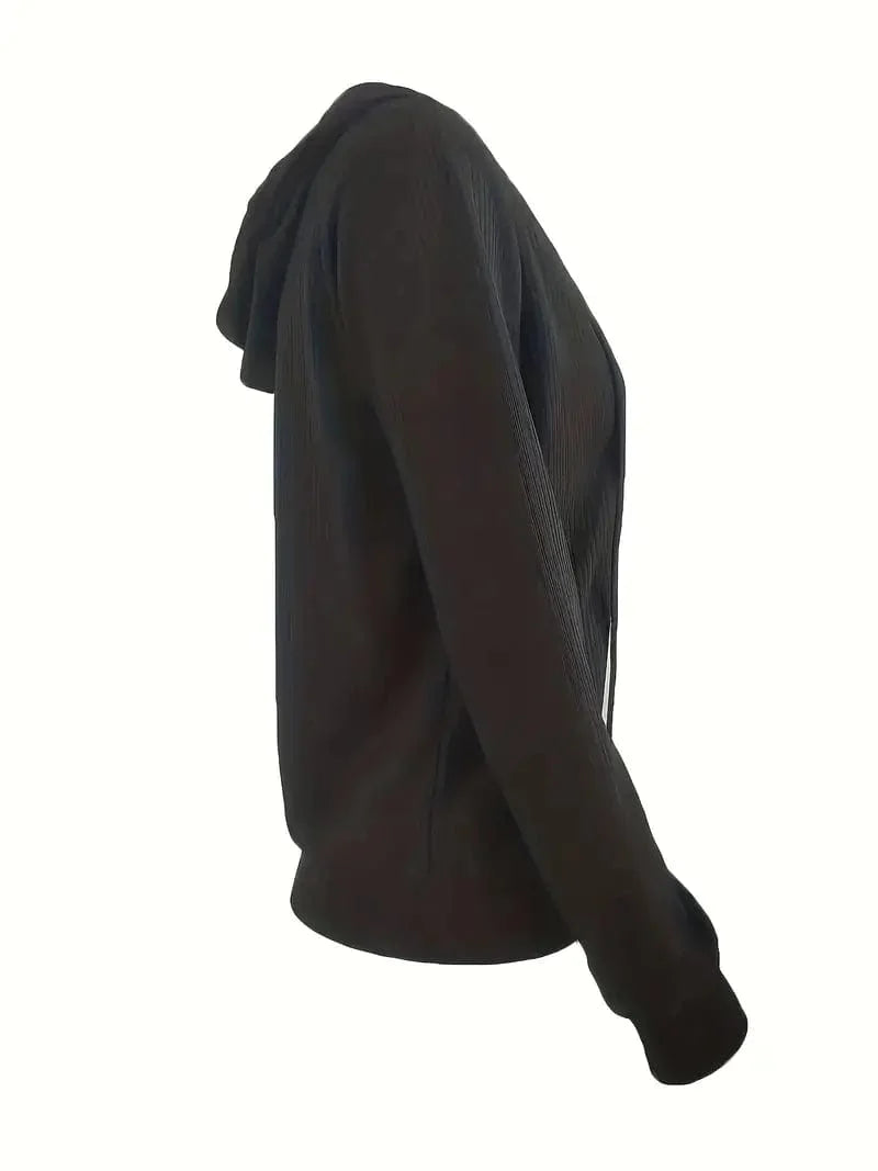 Casual Solid Long Sleeve Zip-Up Drawstring Hoodies