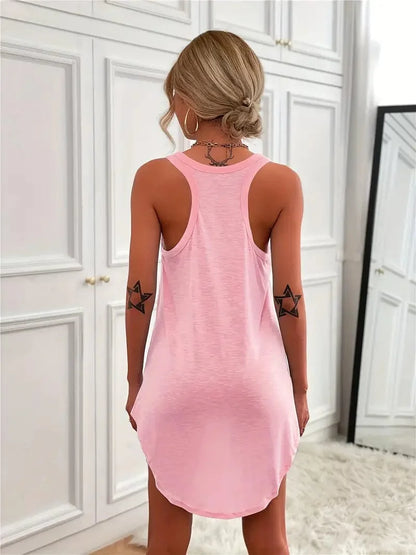 Casual Solid Sleeveless Scoop Neck Mini Dress