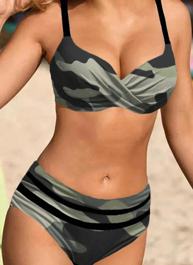 Women's Swimwear Bikini Bathing Suits 2 Piece Normal Swimsuit 2 Piece Sexy Camouflage Gray Padded Strap Bathing Suits Sports Vacation Beach Wear