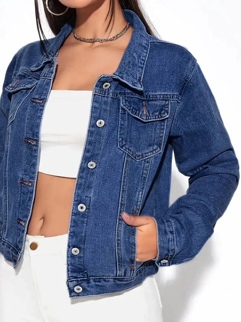 MsDressly Jackets Classic Single-Breasted Long Sleeve Causal Denim Jacket