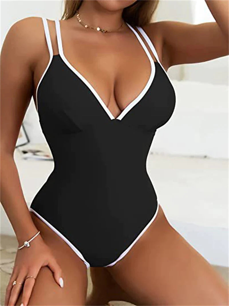 Women's Swimwear One Piece Monokini Normal Swimsuit Backless Water Sports Tummy Control string Color Block Black Blue Fuchsia Padded V Wire Bathing Suits New Vacation Holiday