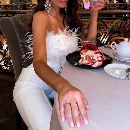 White Jumpsuit for Women Sexy Party Elegant Evening Party High Waist Solid Color Backless Office Strapless Long Romper