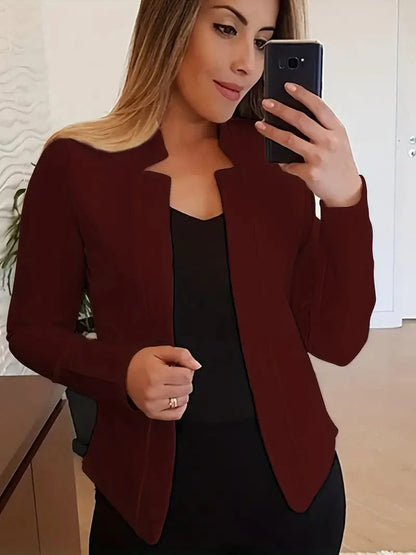 Solid Color Split Open Front Long Sleeve Elegant Blazer