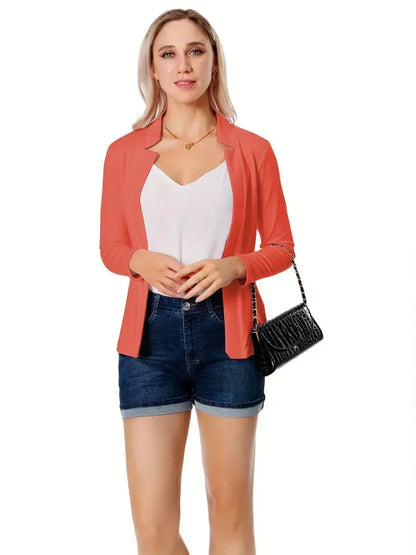 Solid Color Split Open Front Long Sleeve Elegant Blazer