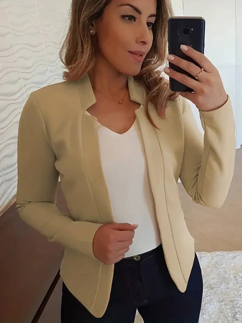 Solid Color Split Open Front Long Sleeve Elegant Blazer