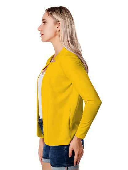 Solid Color Split Open Front Long Sleeve Elegant Blazer