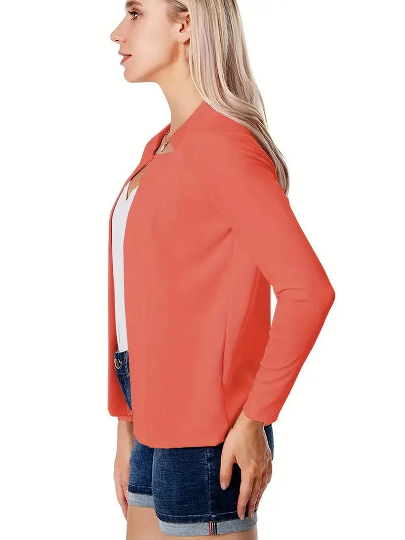 Solid Color Split Open Front Long Sleeve Elegant Blazer