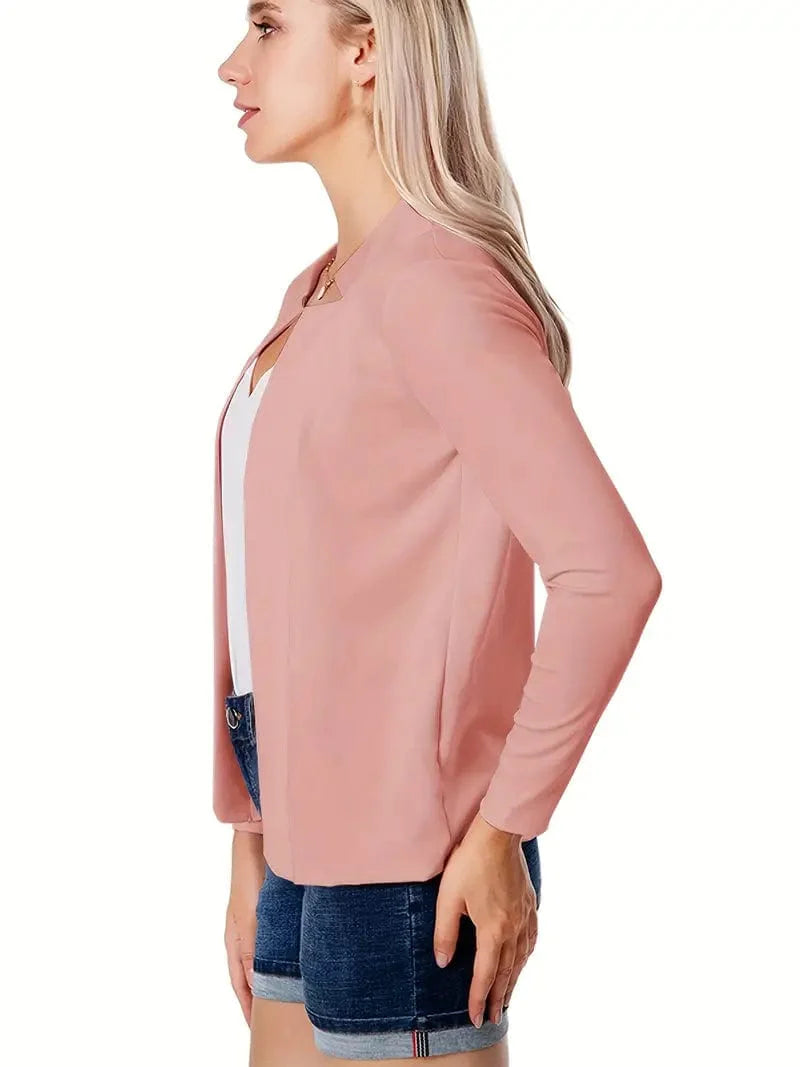 Solid Color Split Open Front Long Sleeve Elegant Blazer