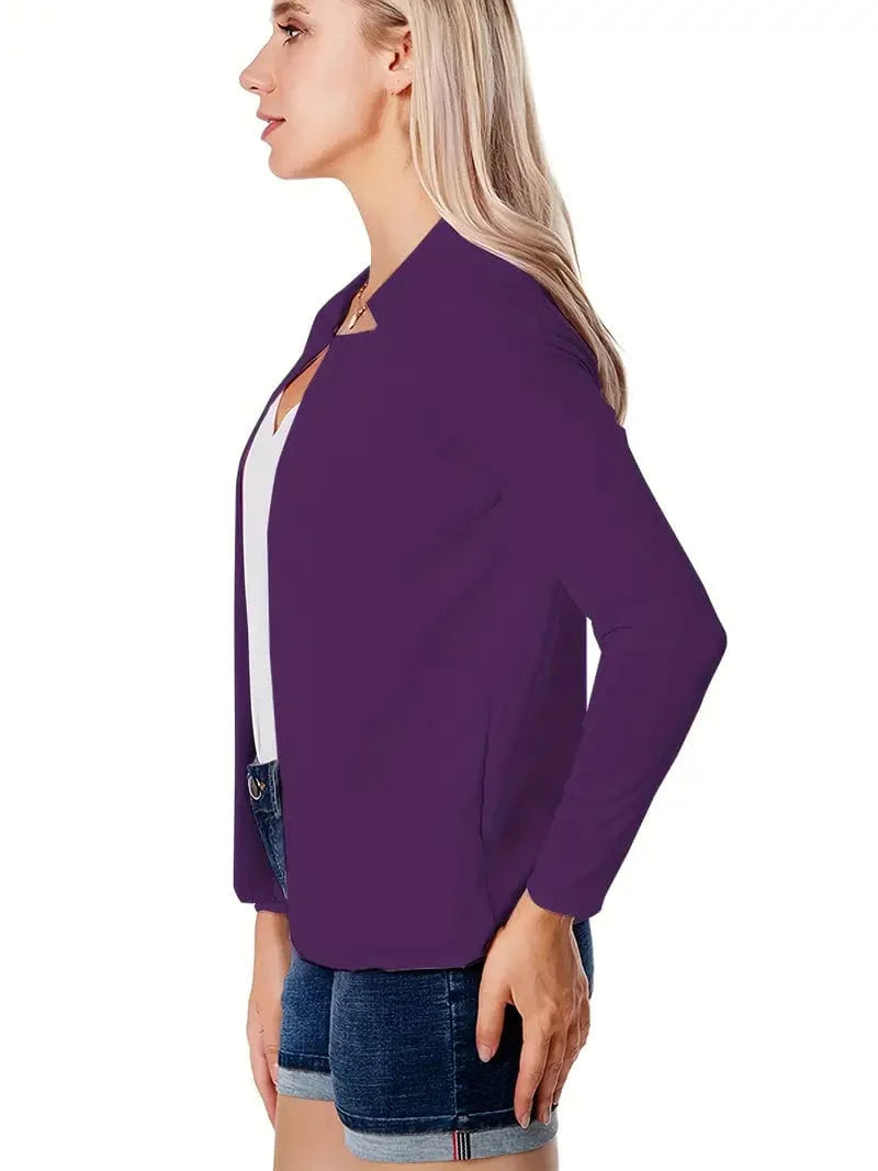 Solid Color Split Open Front Long Sleeve Elegant Blazer