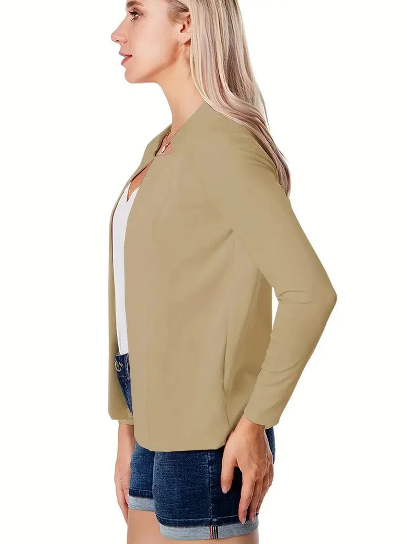 Solid Color Split Open Front Long Sleeve Elegant Blazer