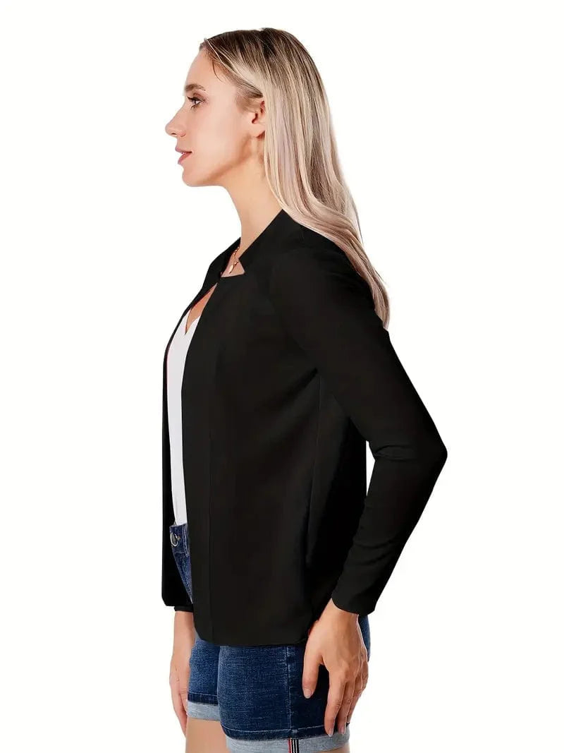 Solid Color Split Open Front Long Sleeve Elegant Blazer