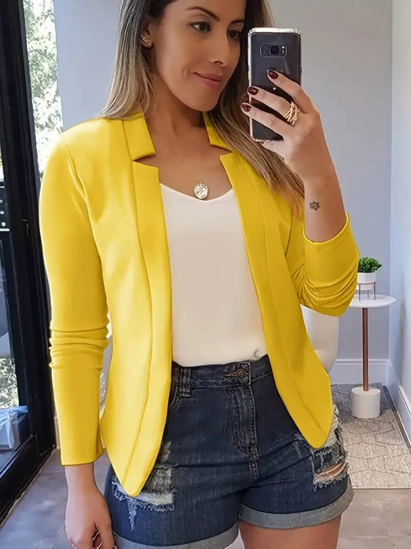 Solid Color Split Open Front Long Sleeve Elegant Blazer